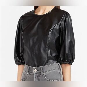 EXPRESS FAUX LEATHER PUFF SLEEVE TOP